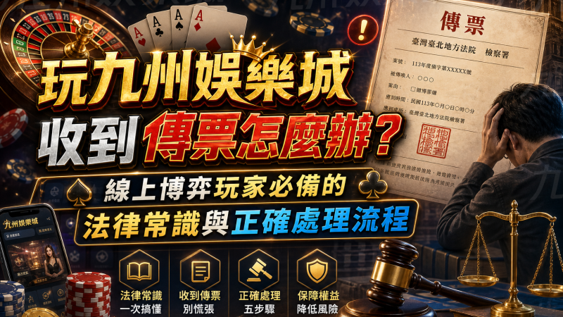 玩九州娛樂城收到傳票怎麼辦？線上博弈玩家必備的法律常識與正確處理流程