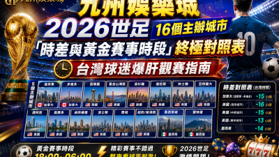 九州娛樂城-2026世足16個主辦城市「時差與黃金賽事時段」終極對照表：台灣球迷爆肝觀賽指南